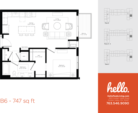 B6 Floor Plan at Hello Apartments, Minnesota